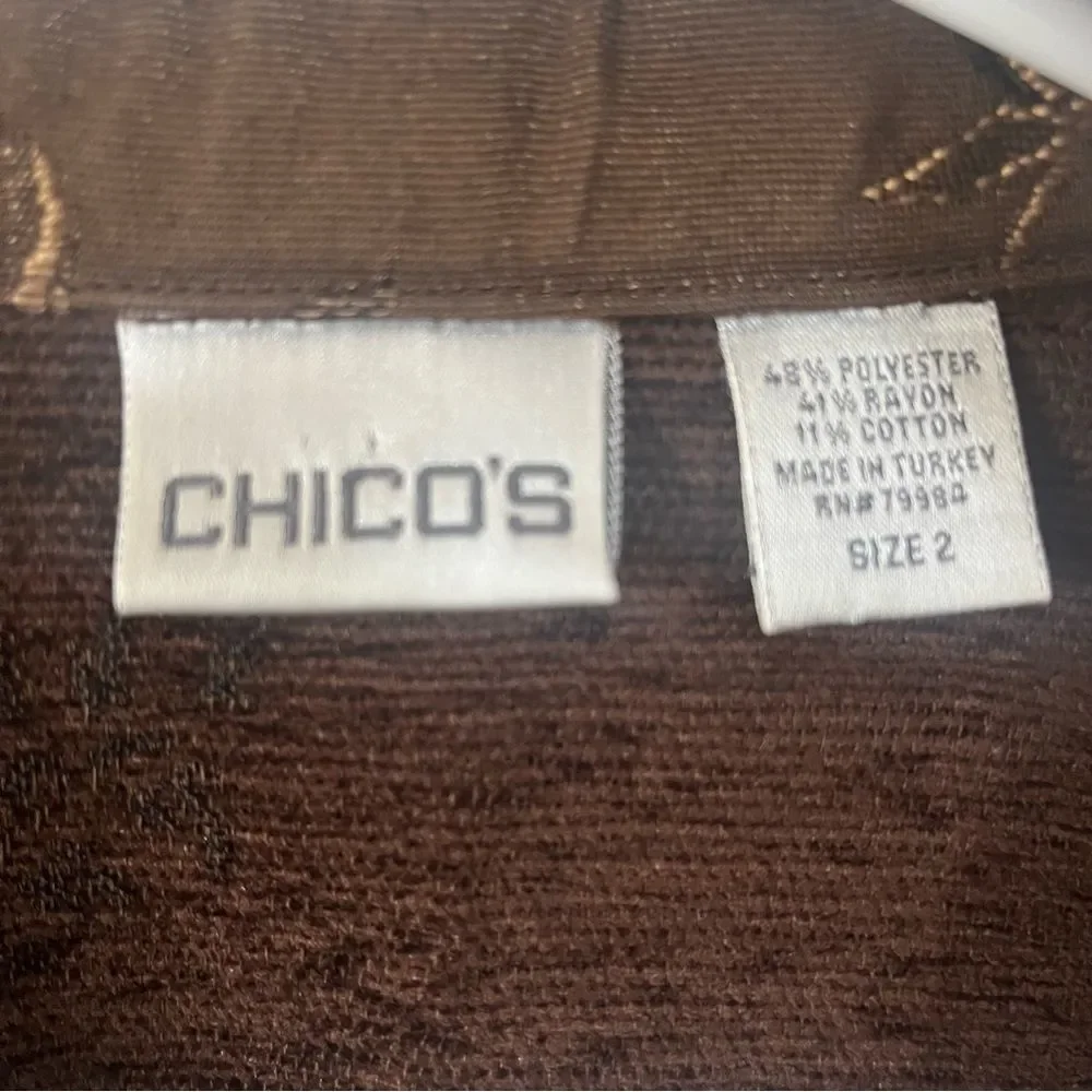 Chico's Womens Size 2 large Brown Paisley Embroidered Jacket Blazer